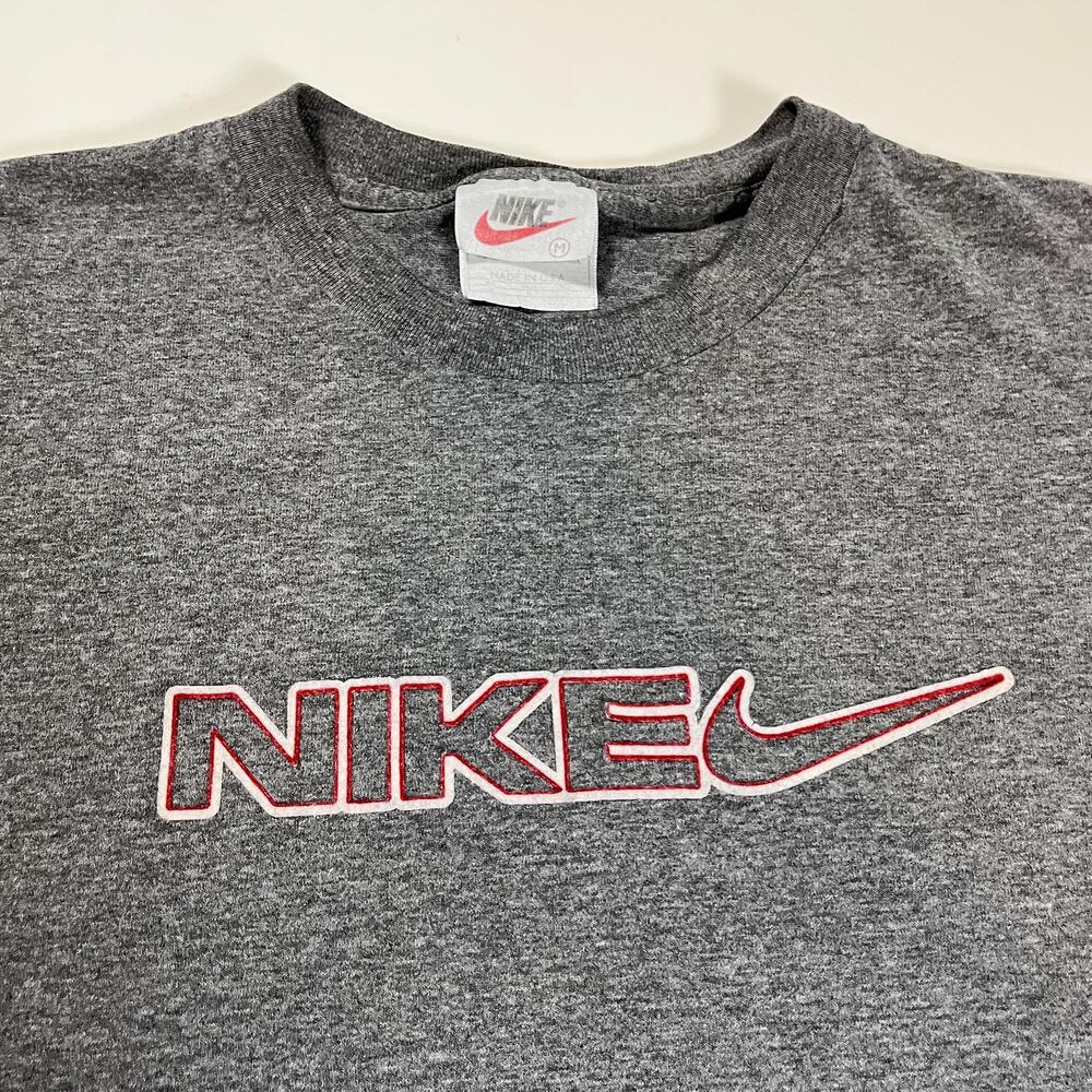 Vintage Nike Shirt Men Medium Heather Gray Swoosh Logo Graphic Tee Shirt Burnout
